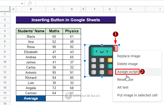 assigning script to the button in google sheets